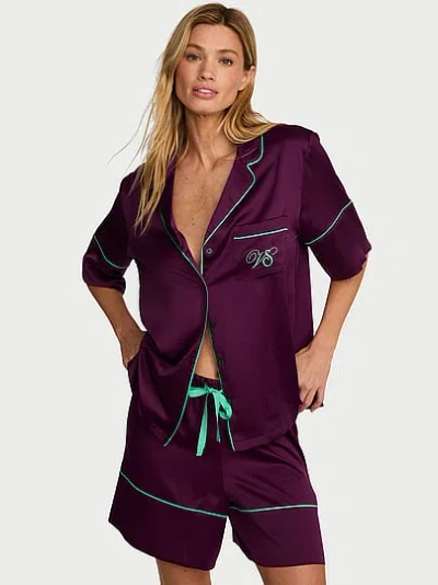 Victoria's Secret Signature Satin Short Pajama Set In Purple