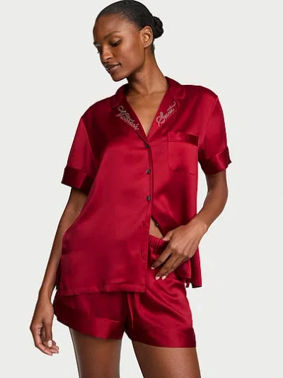 Victoria's Secret Signature Satin Short Pajama Set In Red