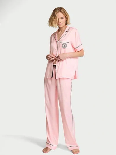 Victoria's Secret Signature Satin Short-sleeve Long Pajama Set In Multi