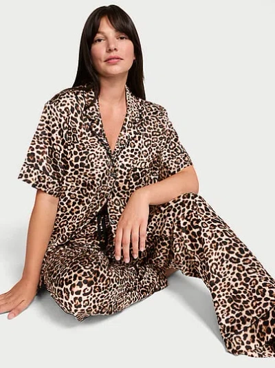 Victoria's Secret Signature Satin Short-sleeve Long Pajama Set In Print