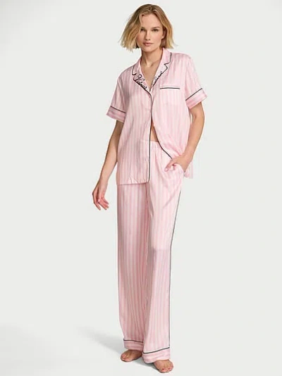 Victoria's Secret Signature Satin Short-sleeve Long Pajama Set In Print