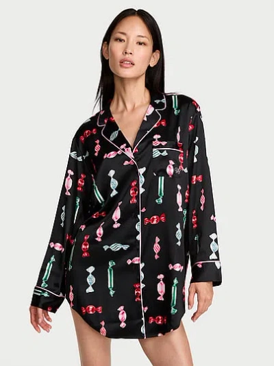 Victoria's Secret Signature Satin Sleepshirt In Black
