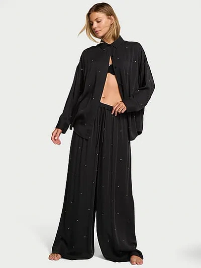 Victoria's Secret Silky Shine Wide-leg Pant In Black