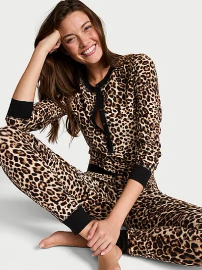 Victoria's Secret Soft Thermal Henley Long Pajama Set In Animal Print