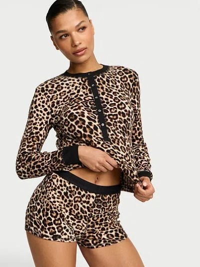 Victoria's Secret Soft Thermal Henley Short Pajama Set In Animal Print