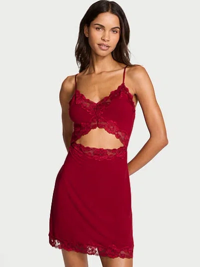 Victoria's Secret Sosoft™ Modal Lace-trim Mini Slip Dress In Burgundy