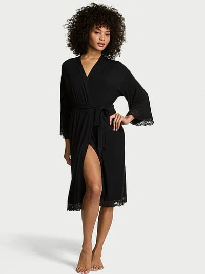 Victoria's Secret Sosoft™ Modal Lace-trim Robe In Black