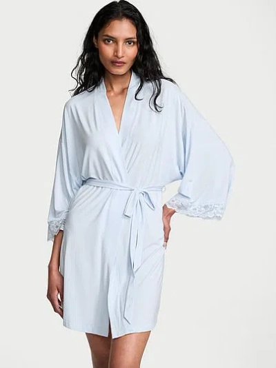 Victoria's Secret Sosoft™ Modal Lace-trim Bridal Short Robe In Blue