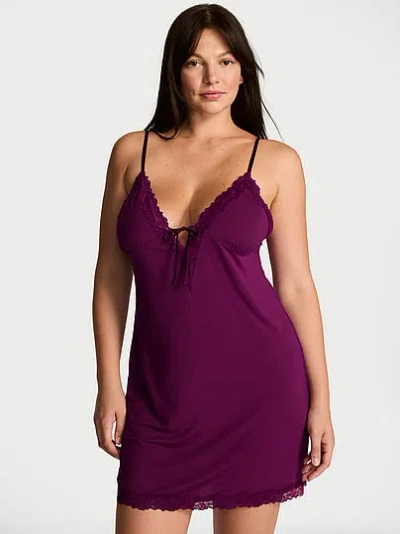 Victoria's Secret Sosoft™ Modal Lace-trim Tie-front Slip Dress In Purple