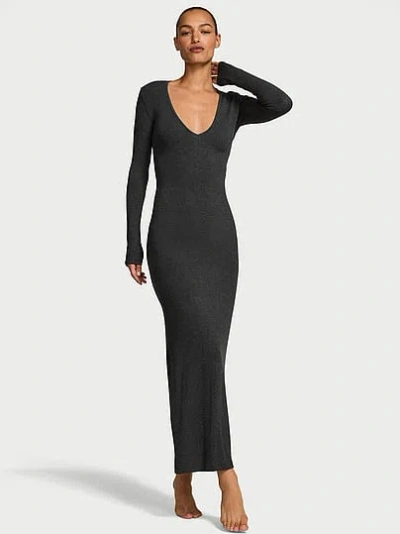 Victoria's Secret Sosoft™ Modal Ribbed Deep-v Long-sleeve Maxi Dress In Gray