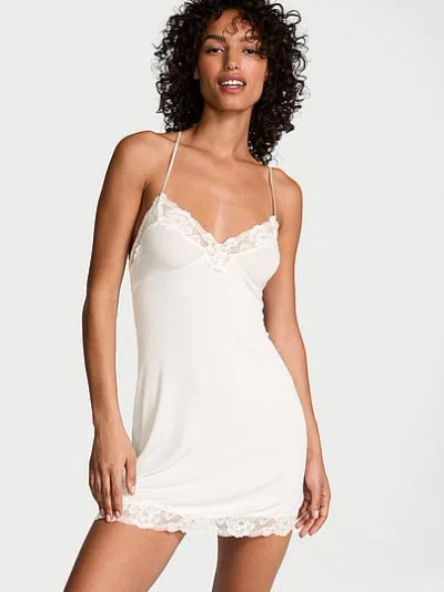 Victoria's Secret Sosoft™ Modal Ribbed Lace-trim Cross-back Slip Dress In White