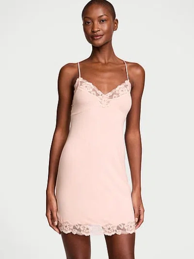 Victoria's Secret Sosoft™ Modal Ribbed Lace-trim Cross-back Slip Dress In Pink