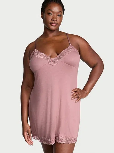 Victoria's Secret Sosoft™ Modal Ribbed Lace-trim Cross-back Slip Dress In Pink