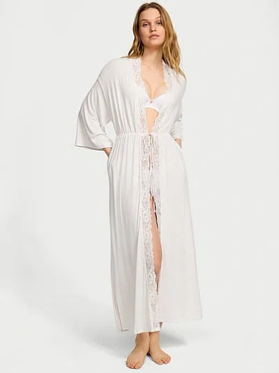 Victoria's Secret Sosoft™ Modal Ribbed Lace-trim Long Robe In White