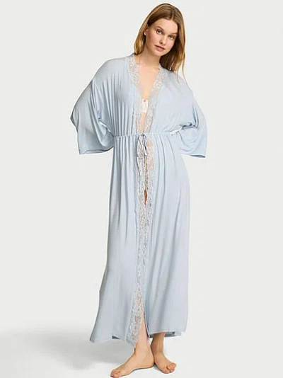 Victoria's Secret Sosoft™ Modal Ribbed Lace-trim Long Robe In Blue