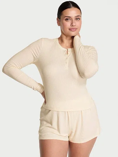 Victoria's Secret Sosoft™ Modal Wide-rib Long-sleeve Henley & Shorts Set In White