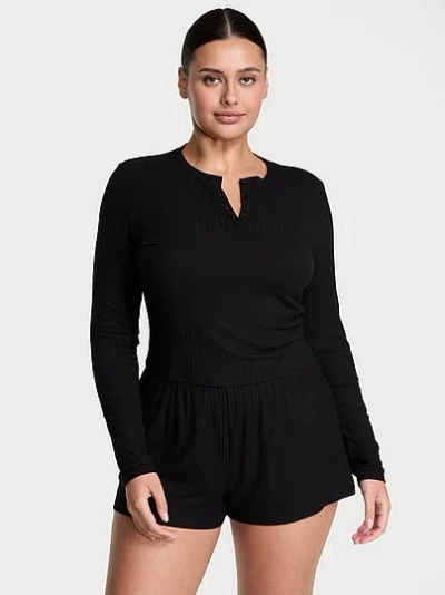 Victoria's Secret Sosoft™ Modal Wide-rib Long-sleeve Henley & Shorts Set In Black