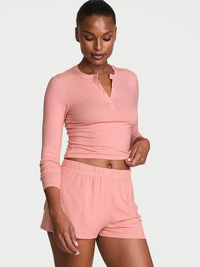 Victoria's Secret Sosoft™ Modal Wide-rib Long-sleeve Henley & Shorts Set In Pink