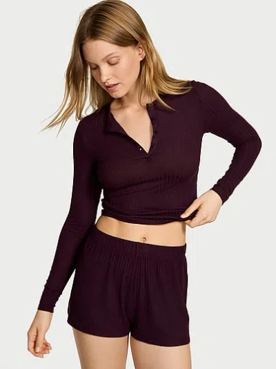 Victoria's Secret Sosoft™ Modal Wide-rib Long-sleeve Henley & Shorts Set In Purple