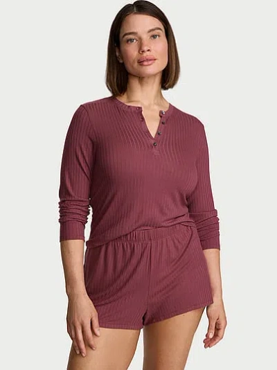 Victoria's Secret Sosoftâ¢ Modal Wide-rib Long-sleeve Henley & Shorts Set In Pink
