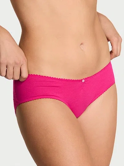 Victoria's Secret Stretch Cotton Heart Lace Hiphugger Panty In Pink