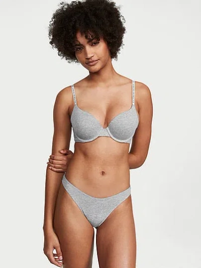 Victoria's Secret Stretch Cotton High-leg Scoop Thong Panty In Gray