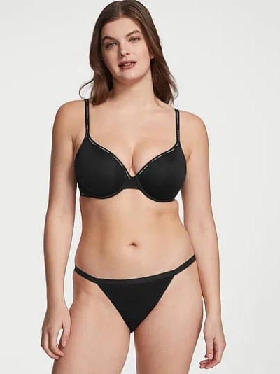Victoria's Secret Stretch Cotton String Bikini Panty In Black