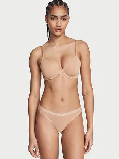 Victoria's Secret Stretch Cotton Thong Panty In Neutral