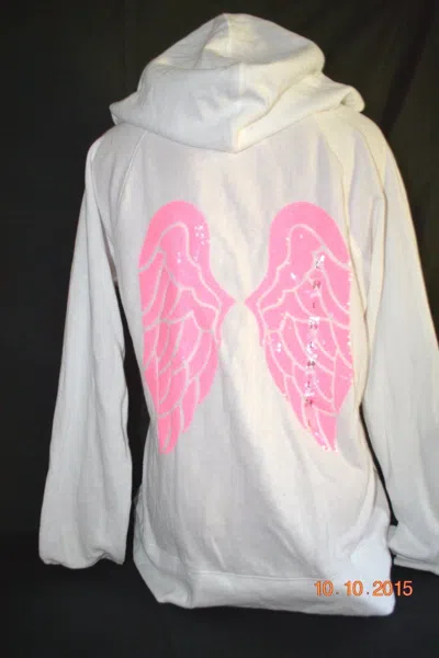 Pre-owned Victoria's Secret Victorias Secret Supermodel Essentials Sequins Bling Angel Wing Hoodie L In White