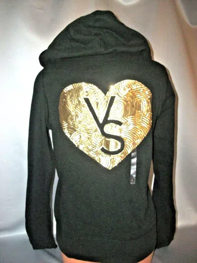 Pre-owned Victoria's Secret Victorias Secret Supermodel Essentials Sequins Bling Hoodie M In Black