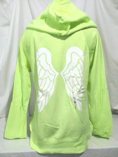 Pre-owned Victoria's Secret Victorias Secret Supermodel Neon Sequins Bling Angel Wings Hoodie L In Yellow