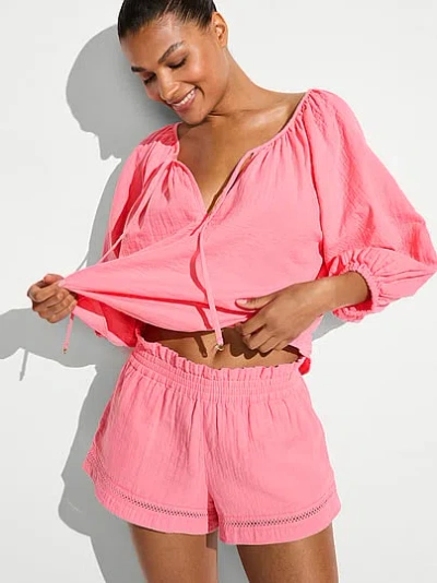 Victoria's Secret Swim Beachwear Cotton Gauze Shorts In Pink
