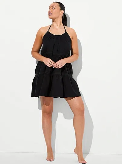 Victoria's Secret Swim Beachwear Cotton Gauze Tiered Mini Dress In Black