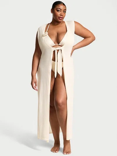 Victoria's Secret Swim Beachwear Knit Tie-front Maxi Cover-up In White