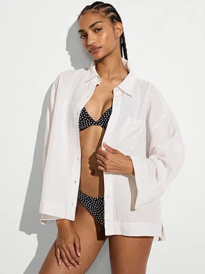 Victoria's Secret Swim Beachwear Linen Boxy Long-sleeve Shirt In White
