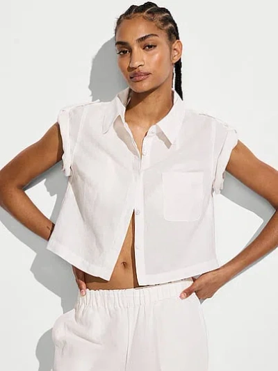 Victoria's Secret Swim Beachwear Linen Boxy Short-sleeve Top In White