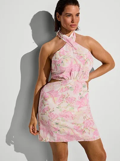 Victoria's Secret Swim Beachwear Linen Halter Tie-back Mini Dress In Multi