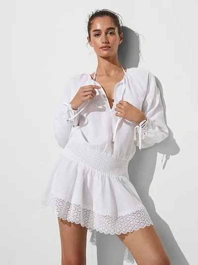 Victoria's Secret Swim Beachwear Linen Lace-trim Dress In White