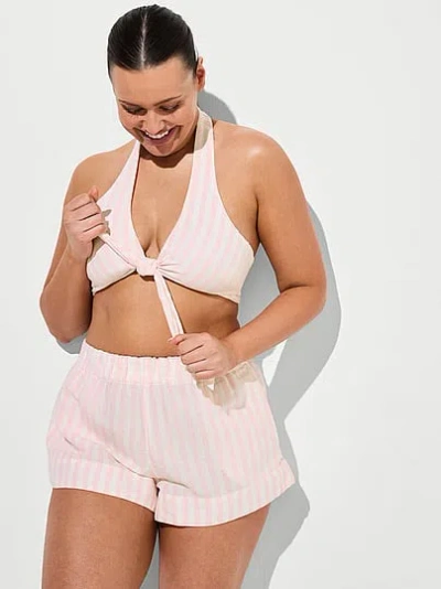 Victoria's Secret Swim Beachwear Linen Tie-front Crop Top In Animal Print