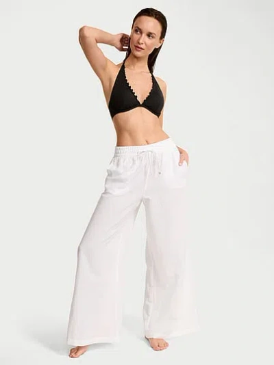Victoria's Secret Swim Beachwear Linen Wide-leg Pants In White,ivory