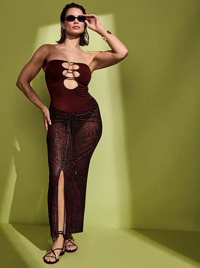 Victoria's Secret Swim Beachwear Mesh Cinched Maxi Skirt In Burgundy