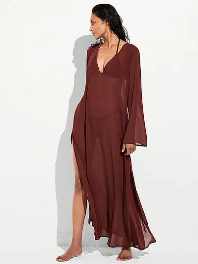 Victoria's Secret Swim Beachwear Sheer Crinkle Plunge Caftan In Brown