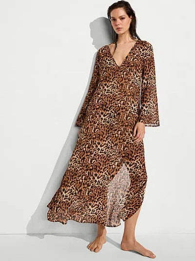 Victoria's Secret Swim Beachwear Sheer Crinkle Plunge Caftan In Multi