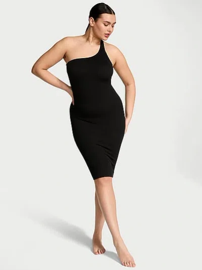 Victoria's Secret Swim Crinkle One-shoulder Midi Cover-up Dress In Black