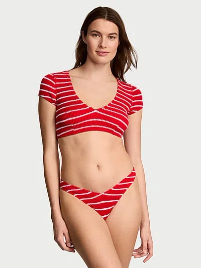 Victoria's Secret Swim Crinkle Short-sleeve Bikini Top In Red