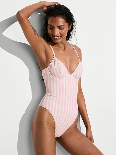 Victoria's Secret Swim Essential Heritage Stripe Balconette Cheeky One-piece Swimsuit In Pink