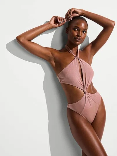 Victoria's Secret Swim Shimmer Halter Monokini One-piece Swimsuit In Pink