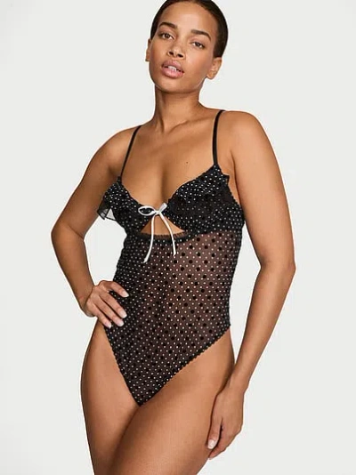 Victoria's Secret Tease Dot Ruffle Cupped Bodysuit In Black