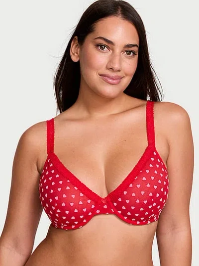 Victoria's Secret Tease Hearts Unlined Demi Bra In Red