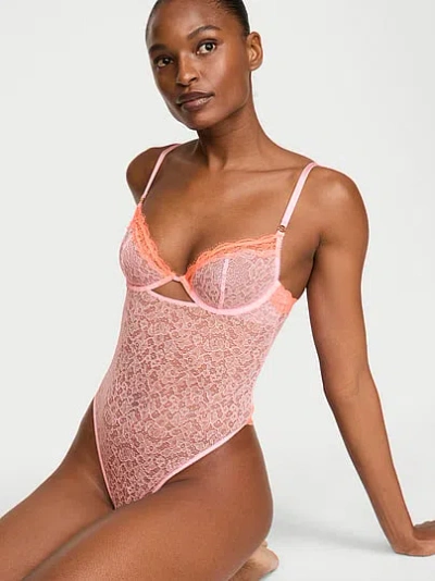 Victoria's Secret Tease Lace Cupped Bodysuit In Pink